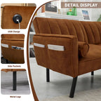 Schlafsofa Samt Schlafsofa Schlafsofa wandelbares Futonsofa mit USB, Schlafsofa für Wohnheim, Apartment, Bonusraum - 2-Personen