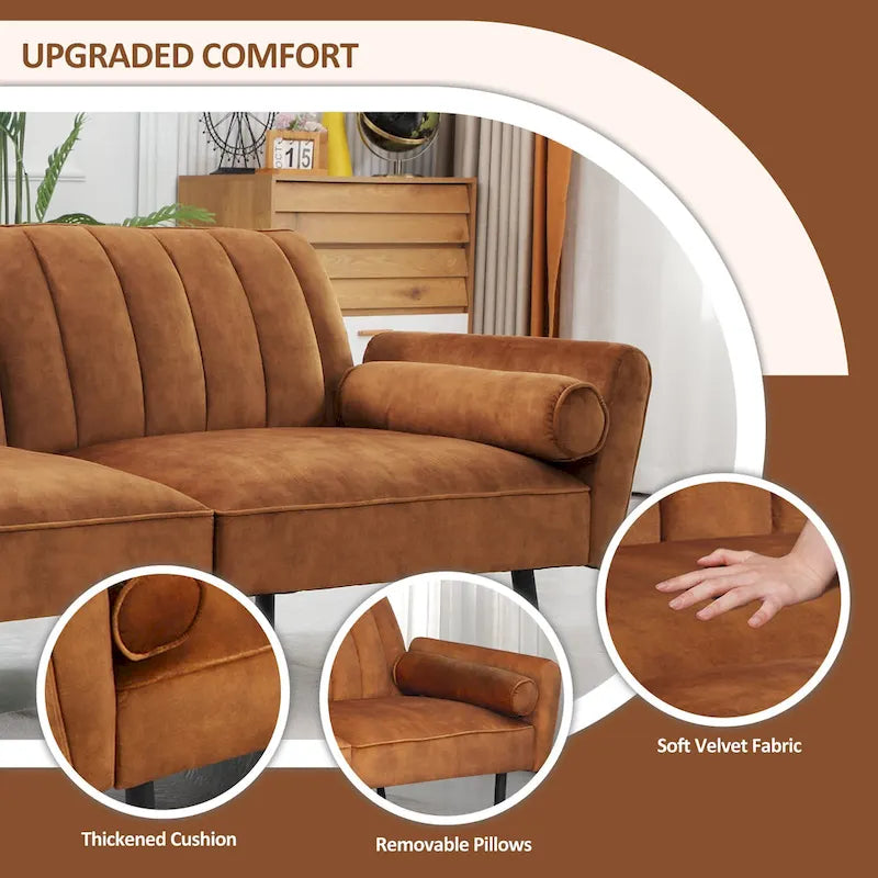 Schlafsofa Samt Schlafsofa Schlafsofa wandelbares Futonsofa mit USB, Schlafsofa für Wohnheim, Apartment, Bonusraum - 2-Personen