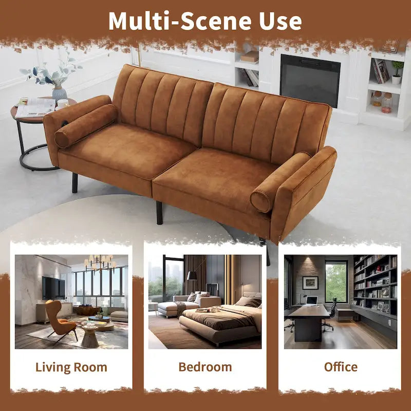 Schlafsofa Samt Schlafsofa Schlafsofa wandelbares Futonsofa mit USB, Schlafsofa für Wohnheim, Apartment, Bonusraum - 2-Personen