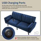 Schlafsofa Samt Schlafsofa Schlafsofa wandelbares Futonsofa mit USB, Schlafsofa für Wohnheim, Apartment, Bonusraum - 2-Personen