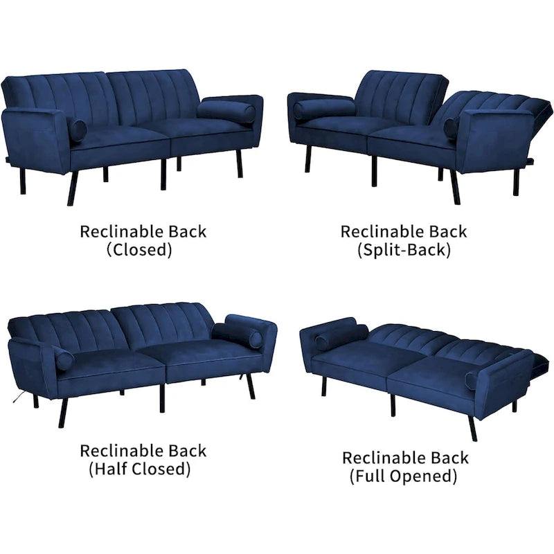 Schlafsofa Samt Schlafsofa Schlafsofa wandelbares Futonsofa mit USB, Schlafsofa für Wohnheim, Apartment, Bonusraum - 2-Personen