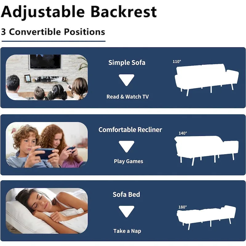 Schlafsofa Samt Schlafsofa Schlafsofa wandelbares Futonsofa mit USB, Schlafsofa für Wohnheim, Apartment, Bonusraum - 2-Personen