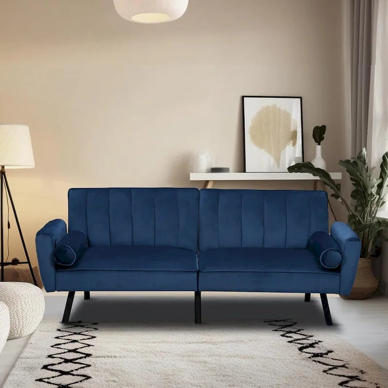Schlafsofa Samt Schlafsofa Schlafsofa wandelbares Futonsofa mit USB, Schlafsofa für Wohnheim, Apartment, Bonusraum - 2-Personen