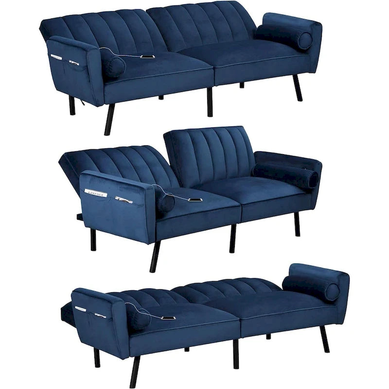 Schlafsofa Samt Schlafsofa Schlafsofa wandelbares Futonsofa mit USB, Schlafsofa für Wohnheim, Apartment, Bonusraum - 2-Personen