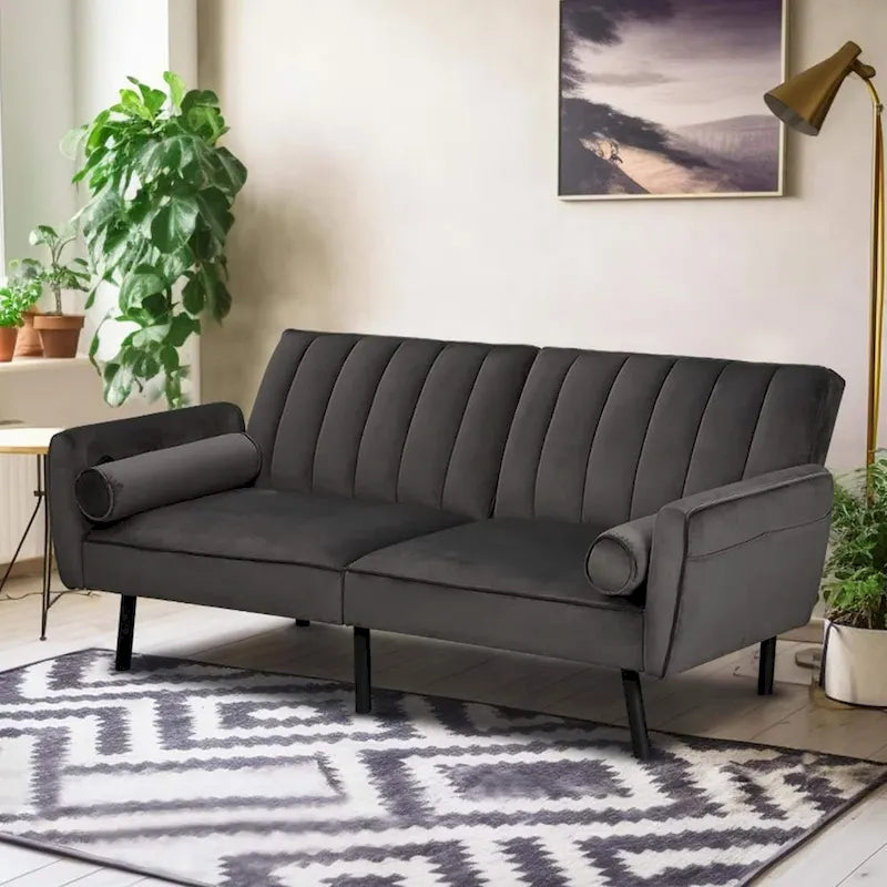 Schlafsofa Samt Schlafsofa Schlafsofa wandelbares Futonsofa mit USB, Schlafsofa für Wohnheim, Apartment, Bonusraum - 2-Personen