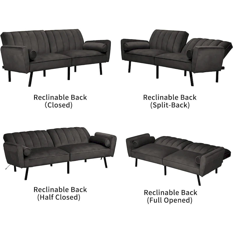 Schlafsofa Samt Schlafsofa Schlafsofa wandelbares Futonsofa mit USB, Schlafsofa für Wohnheim, Apartment, Bonusraum - 2-Personen