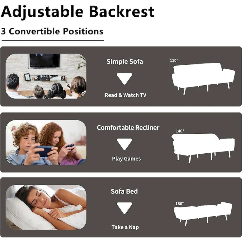 Schlafsofa Samt Schlafsofa Schlafsofa wandelbares Futonsofa mit USB, Schlafsofa für Wohnheim, Apartment, Bonusraum - 2-Personen