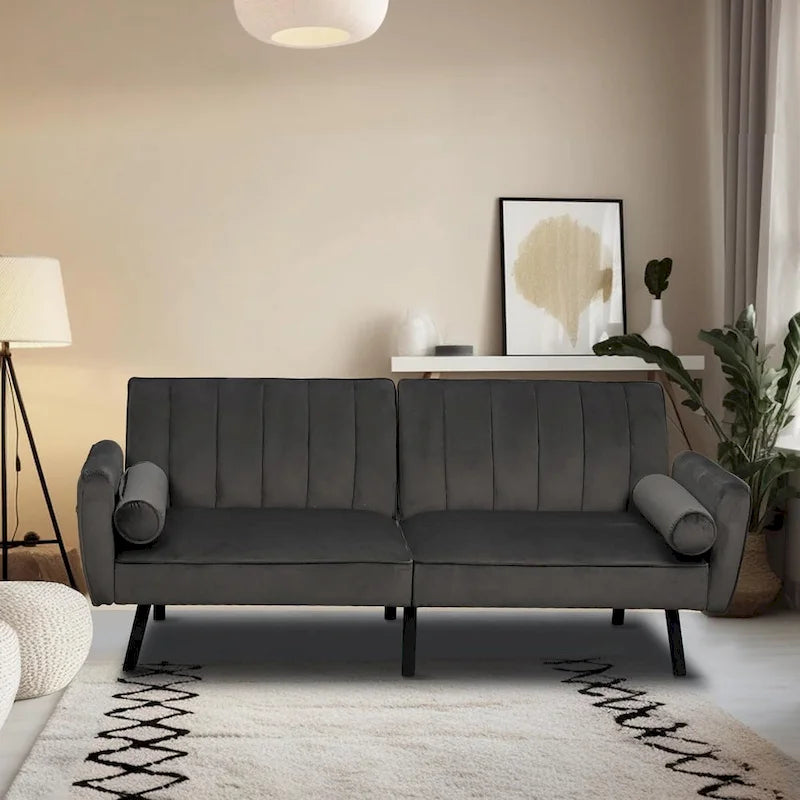 Schlafsofa Samt Schlafsofa Schlafsofa wandelbares Futonsofa mit USB, Schlafsofa für Wohnheim, Apartment, Bonusraum - 2-Personen