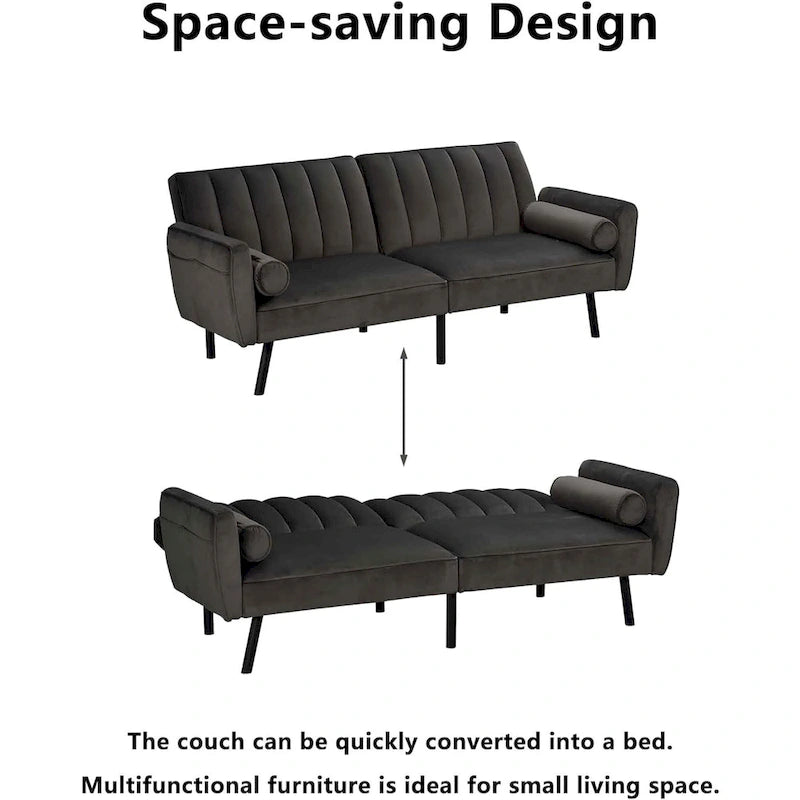 Schlafsofa Samt Schlafsofa Schlafsofa wandelbares Futonsofa mit USB, Schlafsofa für Wohnheim, Apartment, Bonusraum - 2-Personen