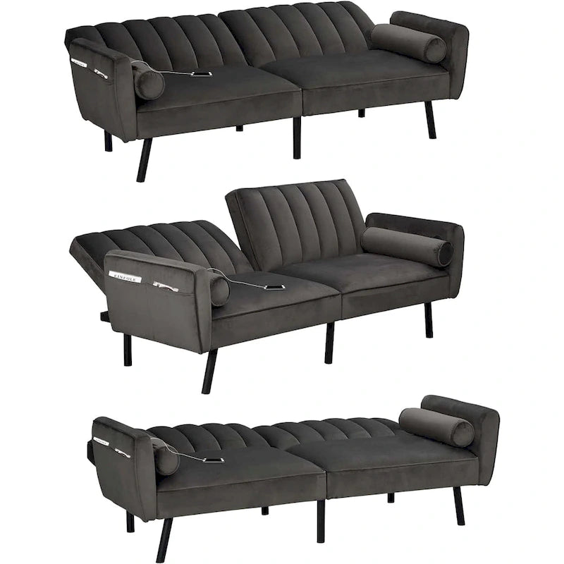 Schlafsofa Samt Schlafsofa Schlafsofa wandelbares Futonsofa mit USB, Schlafsofa für Wohnheim, Apartment, Bonusraum - 2-Personen