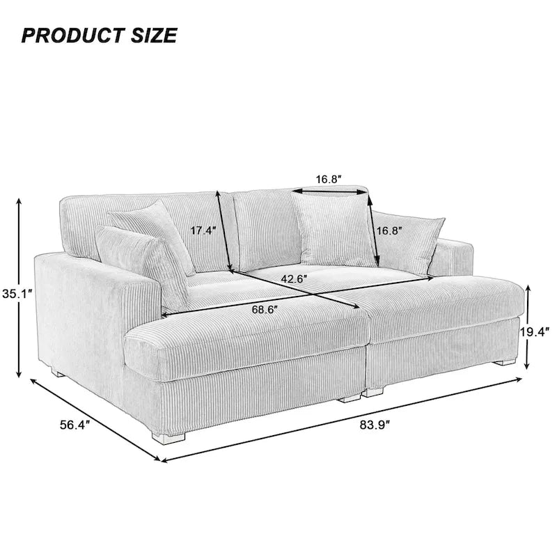 Navaeh Corduroy Modulares Sektionssofa Große Couch mit Schlaffunktion und Récamiere