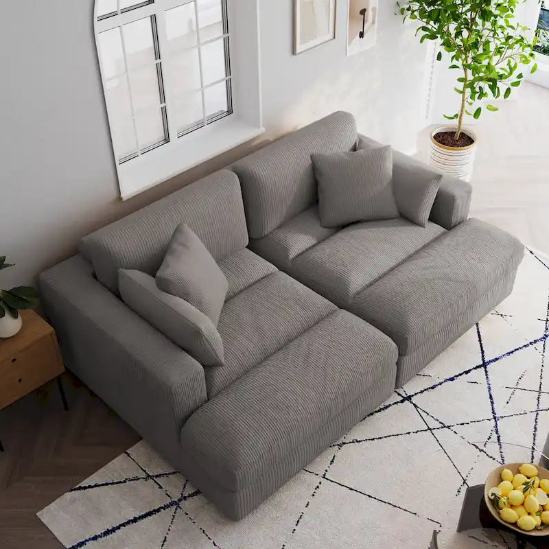 Navaeh Corduroy Modulares Sektionssofa Große Couch mit Schlaffunktion und Récamiere