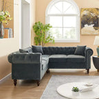 Chesterfield Ecksofa mit tiefer Knopfheftung, gerollten Armlehnen und L-Form