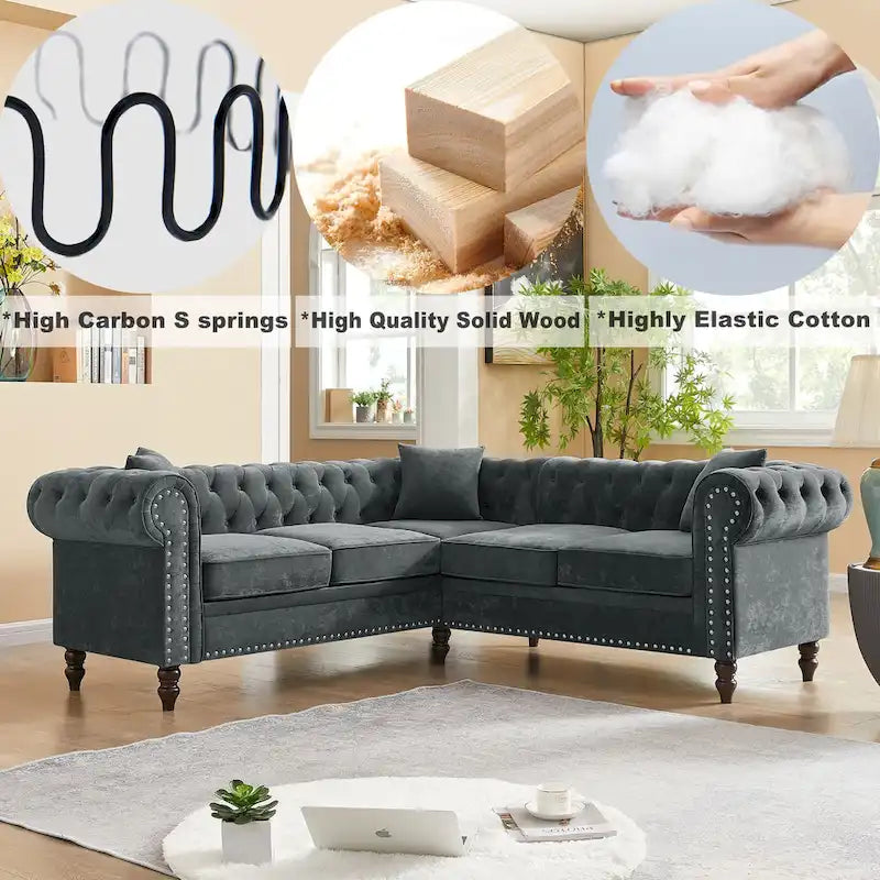 Chesterfield Ecksofa mit tiefer Knopfheftung, gerollten Armlehnen und L-Form