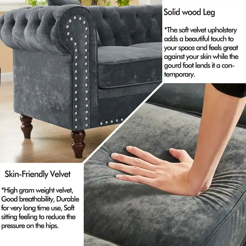 Chesterfield Ecksofa mit tiefer Knopfheftung, gerollten Armlehnen und L-Form