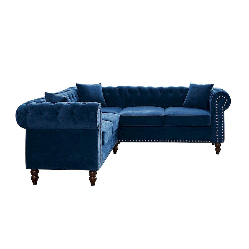 Chesterfield Ecksofa mit tiefer Knopfheftung, gerollten Armlehnen und L-Form