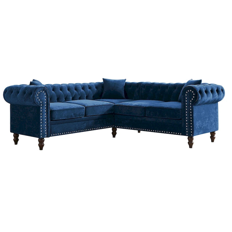 Chesterfield Ecksofa mit tiefer Knopfheftung, gerollten Armlehnen und L-Form