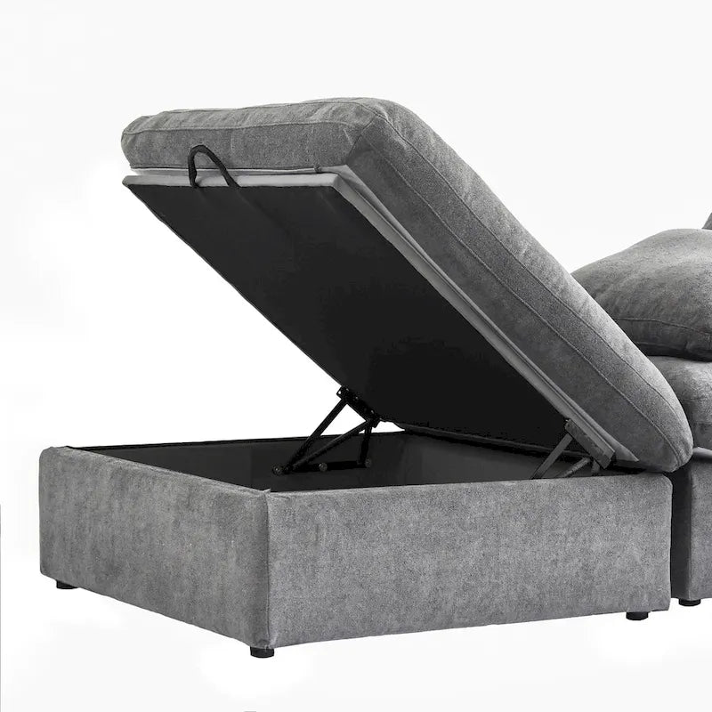 Großes modulares Sektionssofa, Daunenfüllung, U-förmig, 4-Sitzer mit 2 Hockern