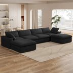 Großes modulares Sektionssofa, Daunenfüllung, U-förmig, 4-Sitzer mit 2 Hockern