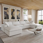 U-förmiges Sektionalsofa aus Leinen mit Polsterung, mehreren Kissen, modulares Sofa