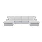 U-förmiges Sektionalsofa aus Leinen mit Polsterung, mehreren Kissen, modulares Sofa