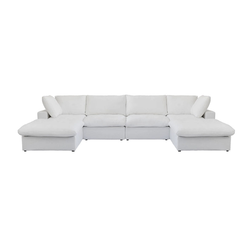 U-förmiges Sektionalsofa aus Leinen mit Polsterung, mehreren Kissen, modulares Sofa