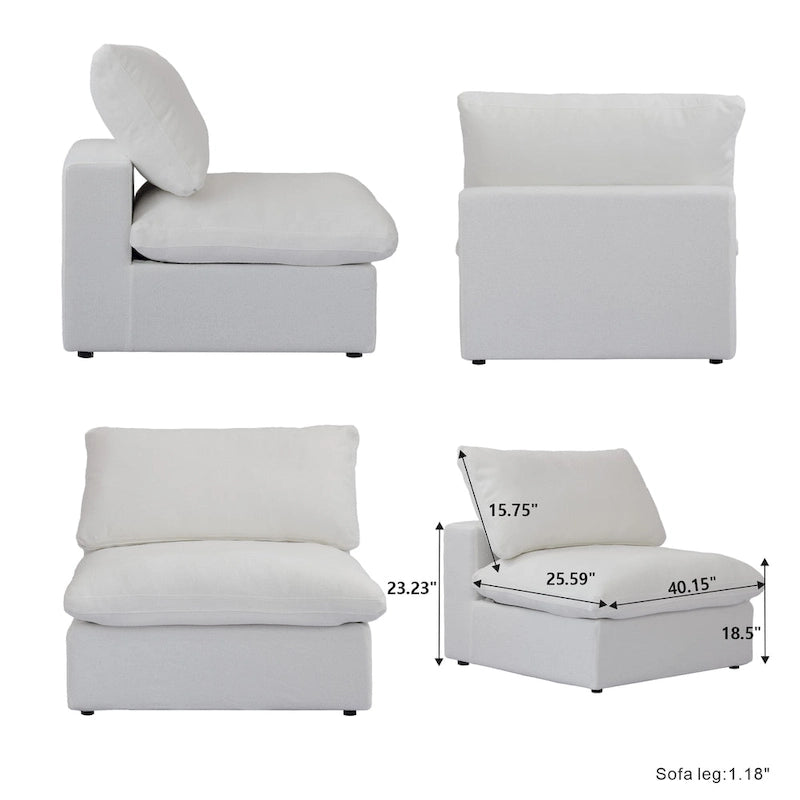 U-förmiges Sektionalsofa aus Leinen mit Polsterung, mehreren Kissen, modulares Sofa