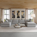 U-förmiges Sektionalsofa aus Leinen mit Polsterung, mehreren Kissen, modulares Sofa