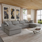 U-förmiges Sektionalsofa aus Leinen mit Polsterung, mehreren Kissen, modulares Sofa