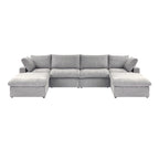 U-förmiges Sektionalsofa aus Leinen mit Polsterung, mehreren Kissen, modulares Sofa