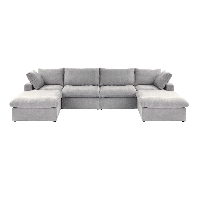 U-förmiges Sektionalsofa aus Leinen mit Polsterung, mehreren Kissen, modulares Sofa