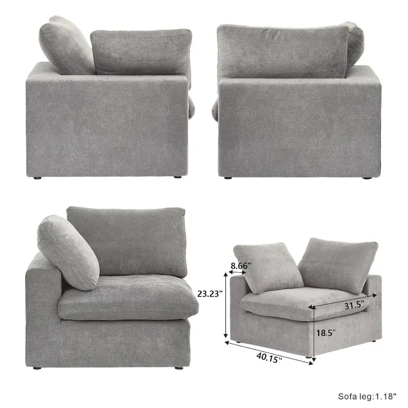 U-förmiges Sektionalsofa aus Leinen mit Polsterung, mehreren Kissen, modulares Sofa