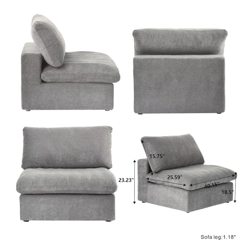U-förmiges Sektionalsofa aus Leinen mit Polsterung, mehreren Kissen, modulares Sofa