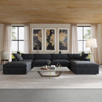 U-förmiges Sektionalsofa aus Leinen mit Polsterung, mehreren Kissen, modulares Sofa