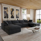 U-förmiges Sektionalsofa aus Leinen mit Polsterung, mehreren Kissen, modulares Sofa