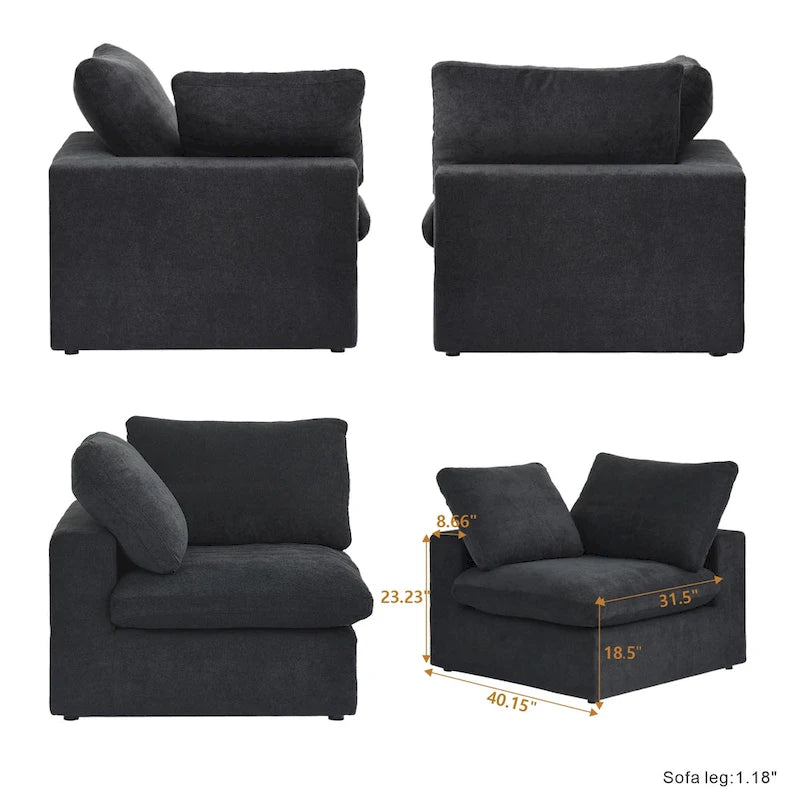 U-förmiges Sektionalsofa aus Leinen mit Polsterung, mehreren Kissen, modulares Sofa