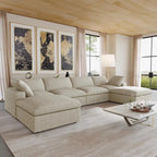 U-förmiges Sektionalsofa aus Leinen mit Polsterung, mehreren Kissen, modulares Sofa