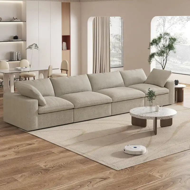 160 Modernes Leinenpolsterung 4-teiliges Ecksofa Minimalismus Commix Daunengefüllte modulare Sofas