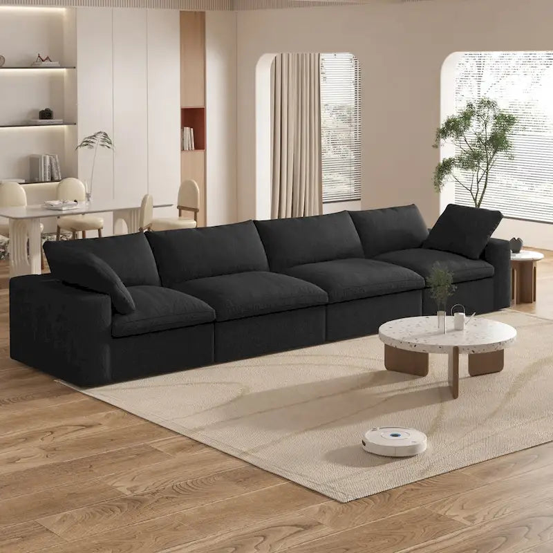160 Modern Linen Upholstery 4 Piece Sectional Sofa Minimalism Commix Down Filled Modular Couches
