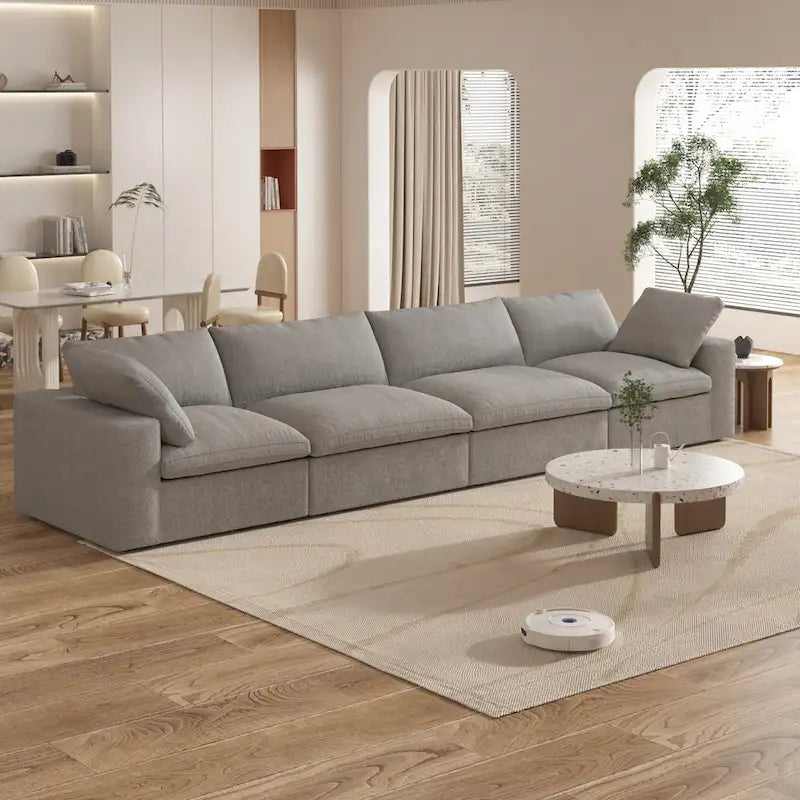 160 Modernes Leinenpolsterung 4-teiliges Ecksofa Minimalismus Commix Daunengefüllte modulare Sofas