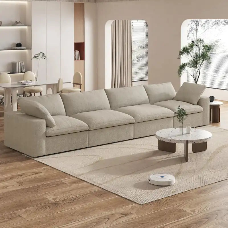 160 Modernes Leinenpolsterung 4-teiliges Ecksofa Minimalismus Commix Daunengefüllte modulare Sofas