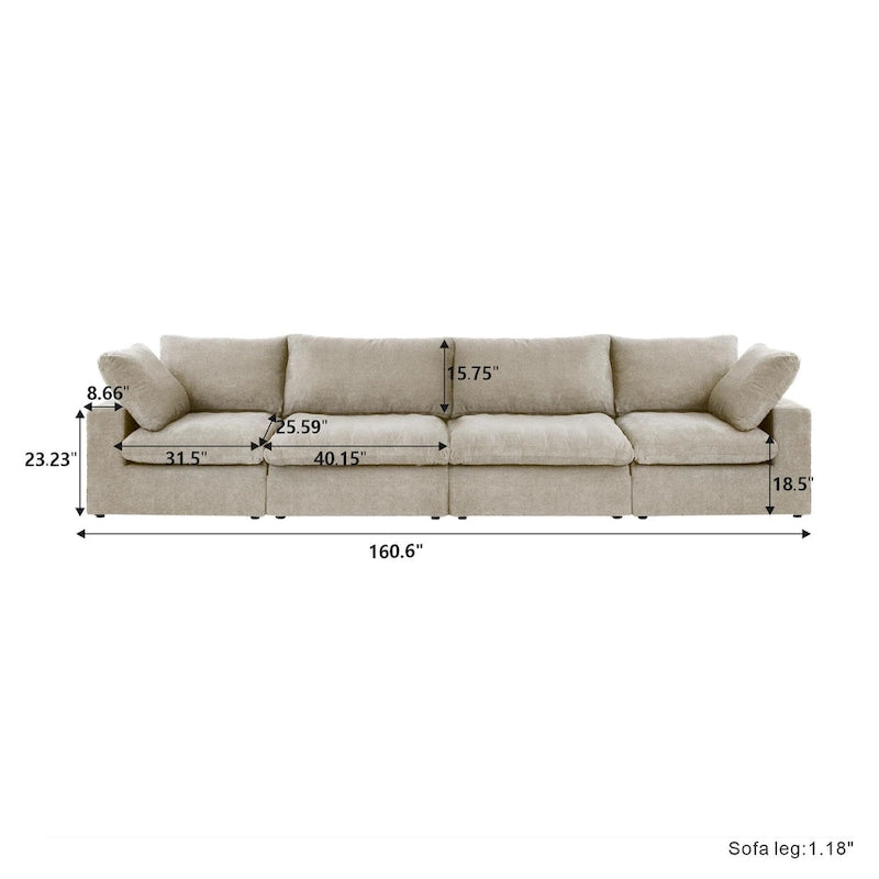 160 Modernes Leinenpolsterung 4-teiliges Ecksofa Minimalismus Commix Daunengefüllte modulare Sofas