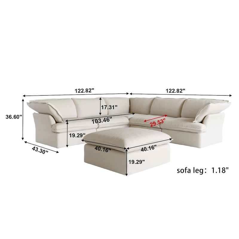 L-förmiges Leinen-Sofa Modernes gepolstertes Ecksofa mit Ottomane