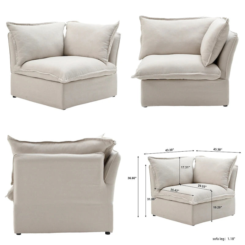 L-förmiges Leinen-Sofa Modernes gepolstertes Ecksofa mit Ottomane