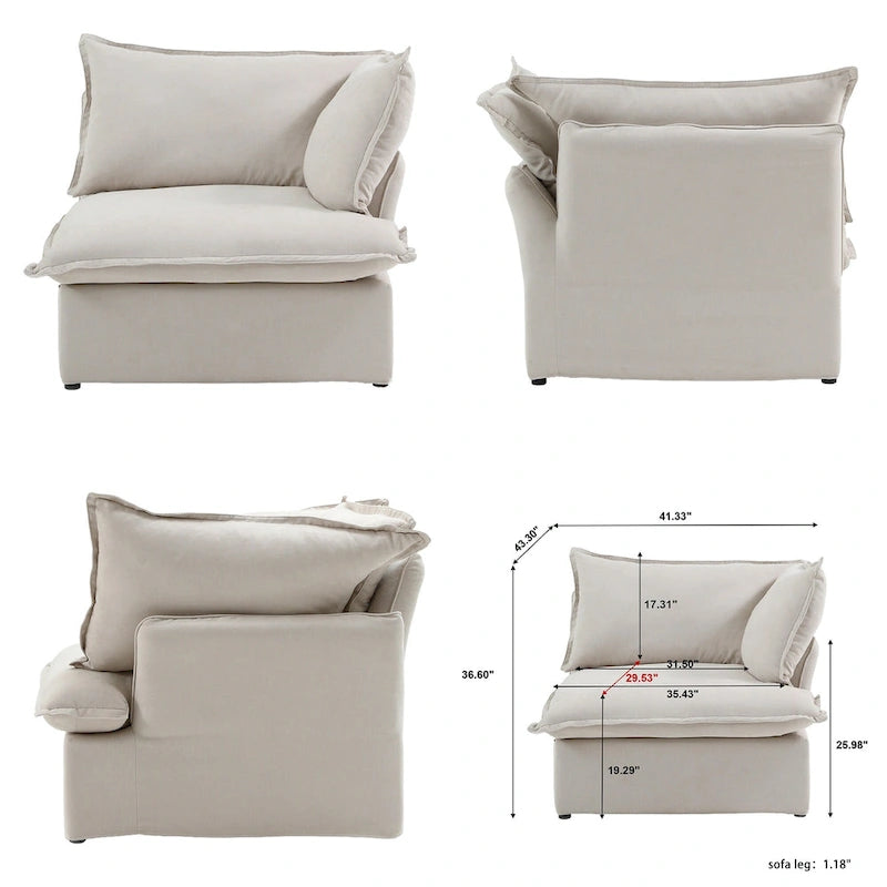 L-förmiges Leinen-Sofa Modernes gepolstertes Ecksofa mit Ottomane