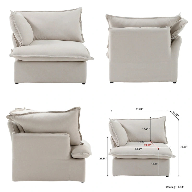 L-förmiges Leinen-Sofa Modernes gepolstertes Ecksofa mit Ottomane