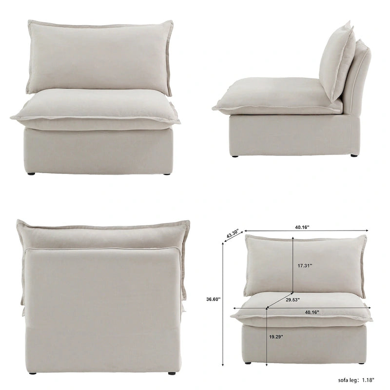 L-förmiges Leinen-Sofa Modernes gepolstertes Ecksofa mit Ottomane