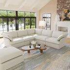 L-förmiges Leinen-Sofa Modernes gepolstertes Ecksofa mit Ottomane