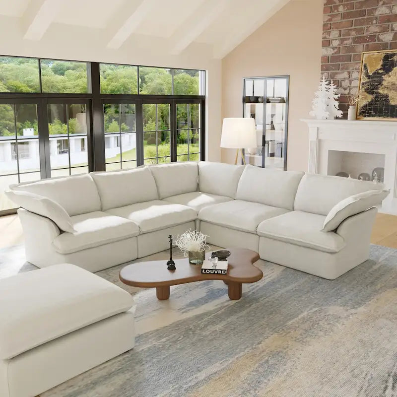 L-förmiges Leinen-Sofa Modernes gepolstertes Ecksofa mit Ottomane