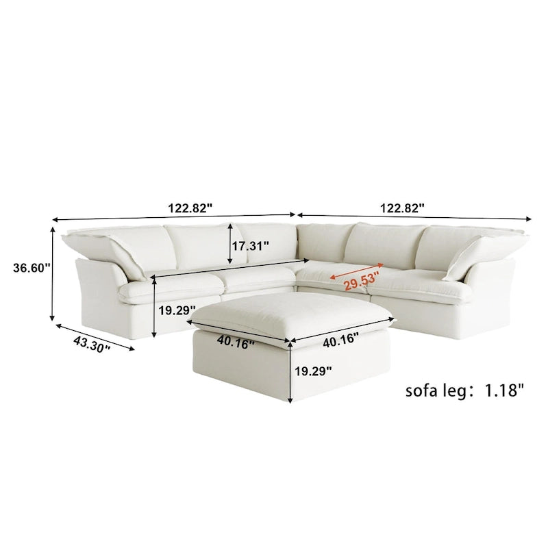 L-förmiges Leinen-Sofa Modernes gepolstertes Ecksofa mit Ottomane